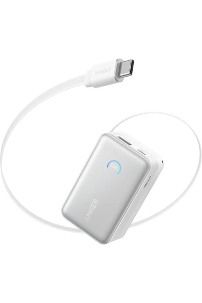 Anker Nano 10,000 mAh, 45W, with retractable USB-C InstaCord cable, White
