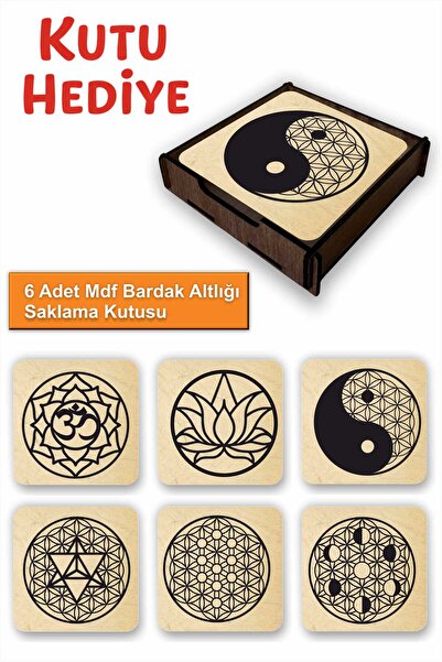 UNT Sacred Geometry 6-Piece Mdf Coaster Set |   Mandala & Yin Yang |   Wooden...