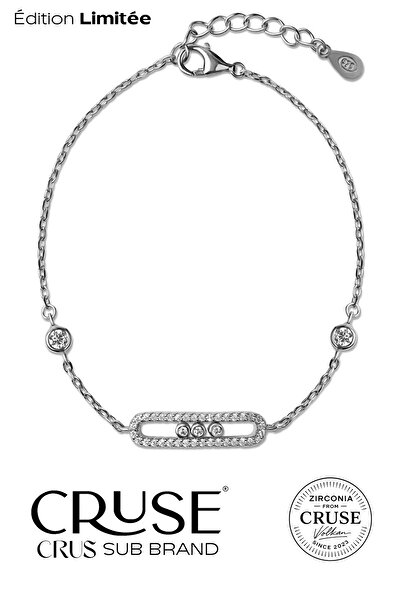 Cruse 925 Ayar Gümüş ÉCLAT Motion™ Pavé Çerçeveli Hareketli Taşlı Bileklik 18...