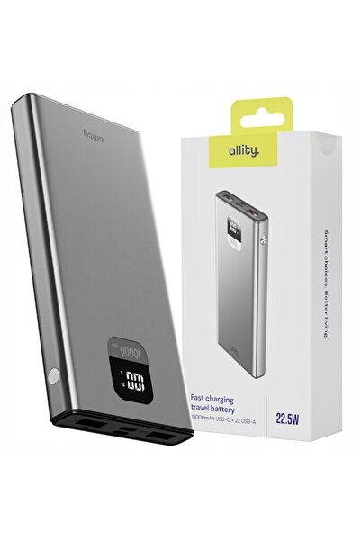 allity APB-100, 10000 mAh, 22.5 W, 2x USB, 1x USB-C, Argintiu