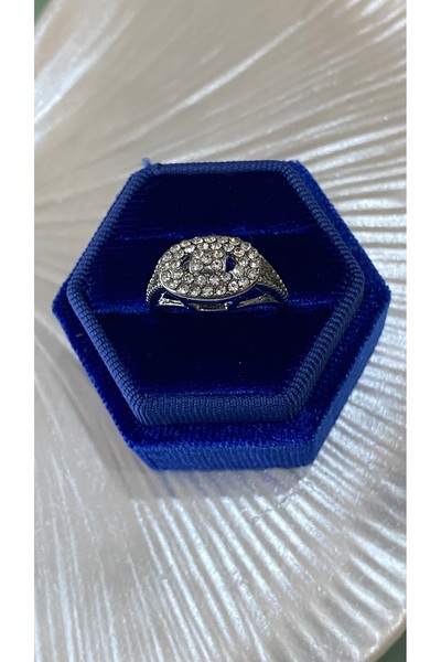 SELUVİA خاتم نسائي فضي اللون مرصع بالحجر الفولاذي |   تفاصيل حجرية لامعة أنيق...