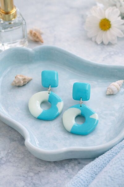 Aysha Tasarım أقراط من الطين البوليمرية المصنوعة يدويًا على شكل هندسي باللون ...