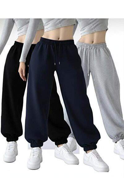 COLNY 3 ADET SİYAH GRİ LACİVERT PAÇA LASTİK EŞOFMAN ALTI