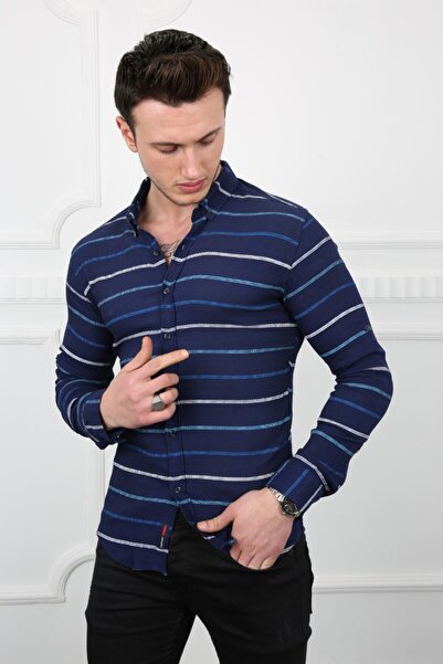 buğrahayalin قميص رجالي يومي سميك مخطط