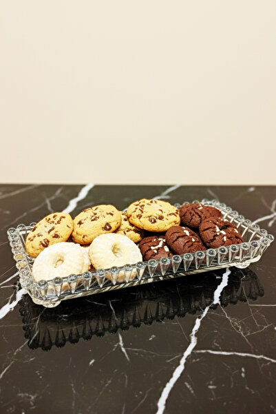 Home Zyra Ayaklı Cam Sunum Tabağı Dikdörtgen Servis Kasesi 26x11 cm