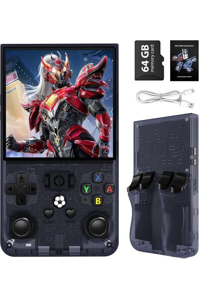 Generic جهاز ألعاب محمول R36MAX، شاشة IPS مقاس 4 بوصات، نظام لينكس مع بطاقة ذ...