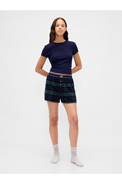 GAP Kadın Lacivert Logo Flannel Boxer Şortlar
