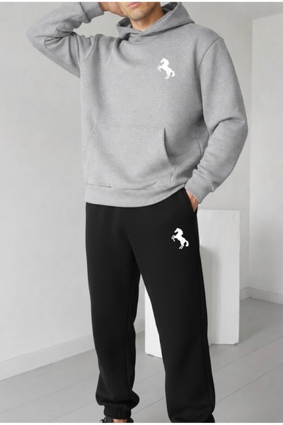 FUFLUNS طقم بدلة رياضية للجنسين مطبوع عليه FIGUR AT K بغطاء رأس مقاس كبير للر...