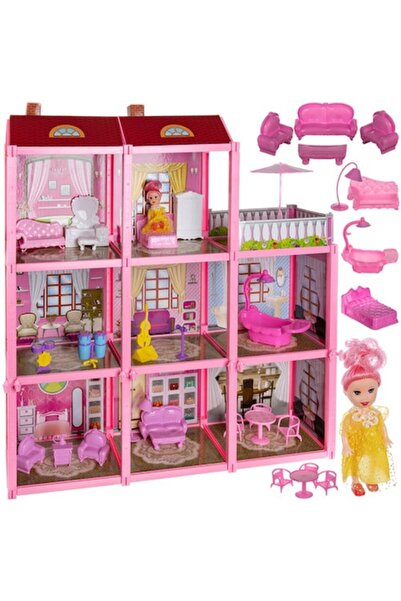 OEM Casă de păpuși mare Nexo, 3 niveluri, 8 camere, cu păpușă și mobilier