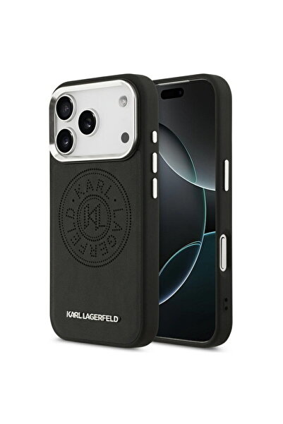 Karl Lagerfeld Husă iPhone 17 Pro - Piele cu logo metalic și punct de accentu...