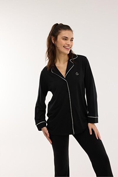 Jaya Modal Biyeli Uzun Kollu Pijama Takımı / Siyah