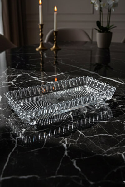 Home Miora Ayaklı Cam Sunum Tabağı Dikdörtgen Servis Kasesi 26x11 cm