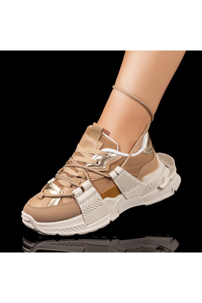 Modlet.ro Pantofi sport damă kaki și bej cu talpă groasă MOD09410