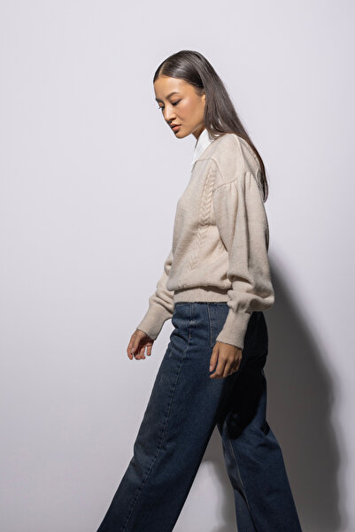 Nisan Pulover tricotat cu guler tip cămașă