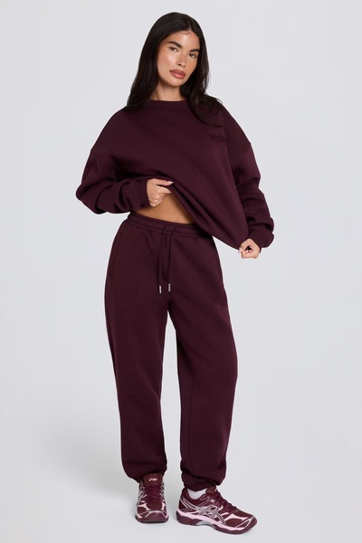 BOANDTEE Brushed Cotton Jersey Mid-Rise Relaxed Joggers in Burgundy