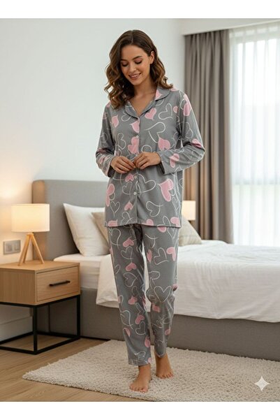 Silona Homewear Set de pijamale cu guler tip cămașă și nasturi, cu dungi