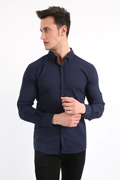 buğrahayalin Men's Casual Argyle Pattern Stretch Fabric Shirt