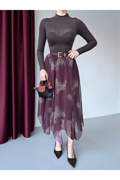 DAME Fusta de damă asimetrică croială Fusta din șifon căptușită