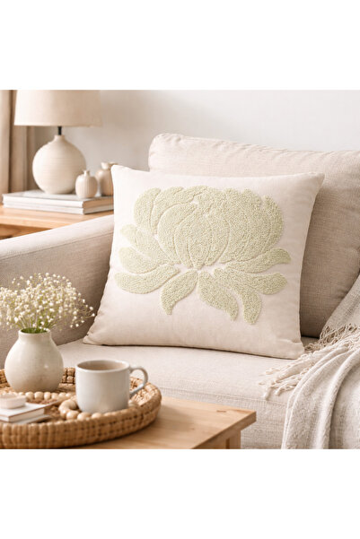 Depomaxx غطاء وسادة مزخرف بنقوش زهرية مطرزة - بسحاب - بدون حشوة