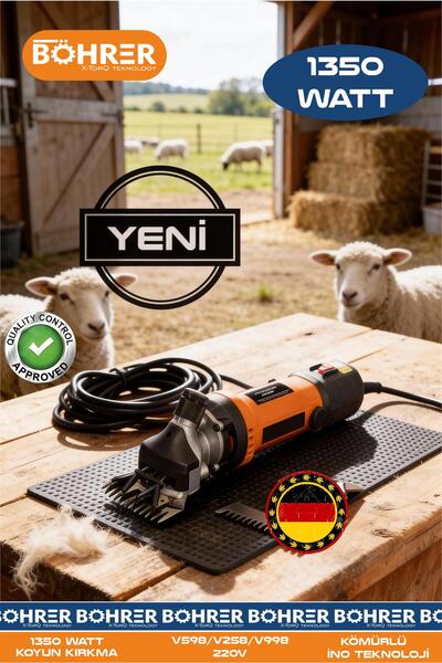 BÖHRER 1350WATT ORJİNAL 6 KADEMELİ - YEDEK KÖMÜRLÜ KOYUN KIRPMA KIRKMA MAKİNESİ