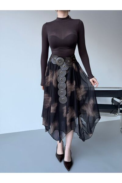 DAME Women's Premium Skirt Asymmetrical Cut Lined Chiffon Skirt