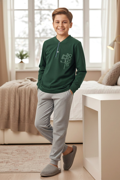 REMSA Men's Young Children's Cotton Pajama Set 4227 Green