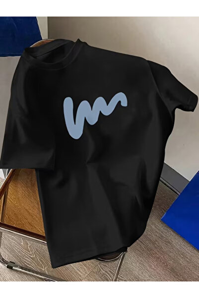 gencerco Tricou unisex cu design cu linii orizontale albastre, cu gât rotund,...