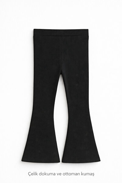 LITTLE&CO Kız Çocuk İspanyol Paça Tayt Çelik Dokuma Ottoman Kumaş Yüksek Bel ...