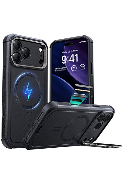 ESR iPhone 17 Pro Case - Cyber ​​Armor Kickstand - Black
