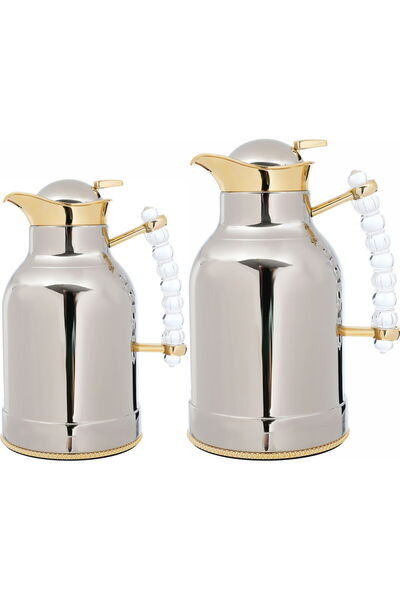 AZOZ MERCHLY Thermos Set, Two Pieces, 1/0.7 Liter, Inner Case Tempered Glass ...