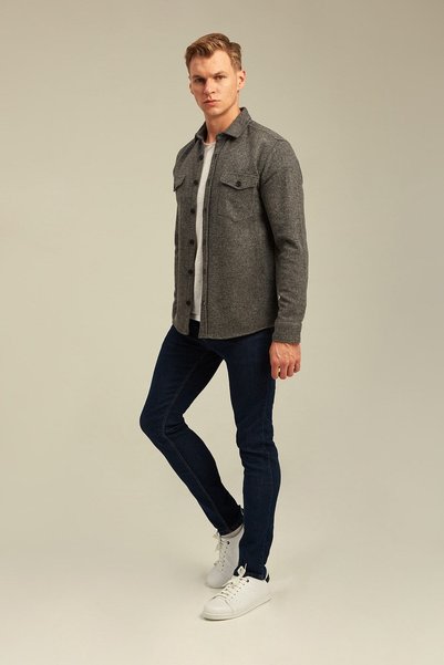 BLUE STREET Men's Anthracite Plain Lumberjack Shirt-dzodg001r05
