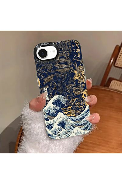 Caseji Iphone 16e compatible dirt-resistant samurai wave print phone case mk01a