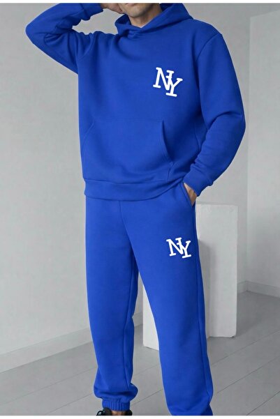 FUFLUNS طقم بدلة رياضية مطبوعة من نيويورك للجنسين للرجال/النساء بغطاء رأس مقا...