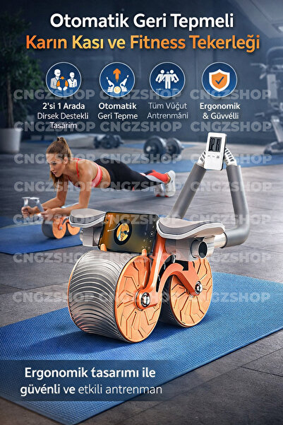 CNGZSHOP Otomatik Geri Tepmeli Fitness Tekerleği – Dirsek Destekli 2’si 1 Ara...
