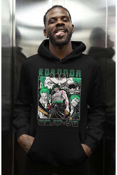 SEVBANO هودي بتصميم رورونوا زورو مطبوع للجنسين قصة فضفاضة من شخصيات أنمي ون بيس