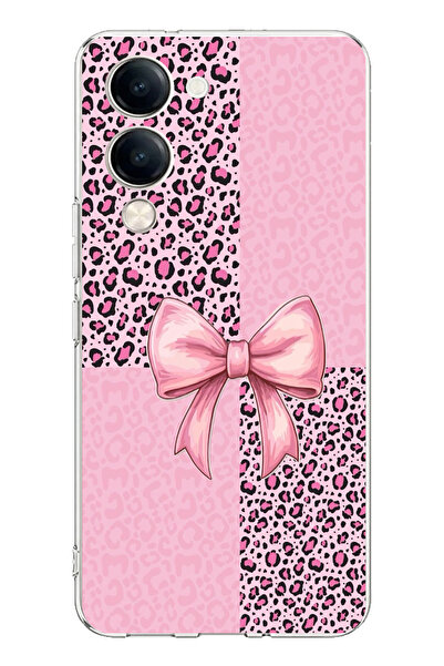 TechTree حافظة سيليكون متوافقة مع هاتف Vivo Y04 بنمط الفهد الوردي وشريط مطبوع