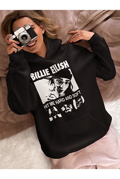 SEVBANO تصميم بيلي إيليش هيت مي هارد آند سوفت مطبوع هودي للجنسين قصة فضفاضة ل...