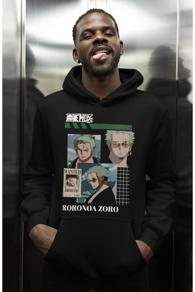 SEVBANO هودي رورونوا زورو ون بيس مطبوع للجنسين قصة فضفاضة بشخصية أنمي