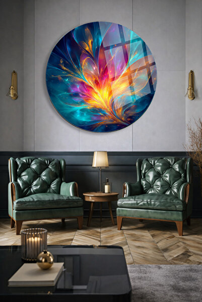 TAULART Abstract Flower Art Round Unbreakable Glass Painting Ultra Vivid Colo...