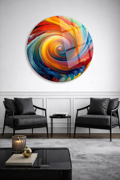 TAULART Colorful Abstract Spiral Patterned Round Real Unbreakable Glass Paint...