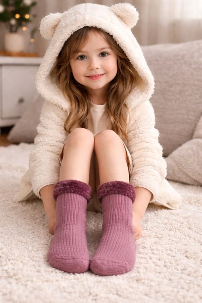 gigigiyim Bilekleri Kürklü Kız Çocuk Havlu Termal Çorap