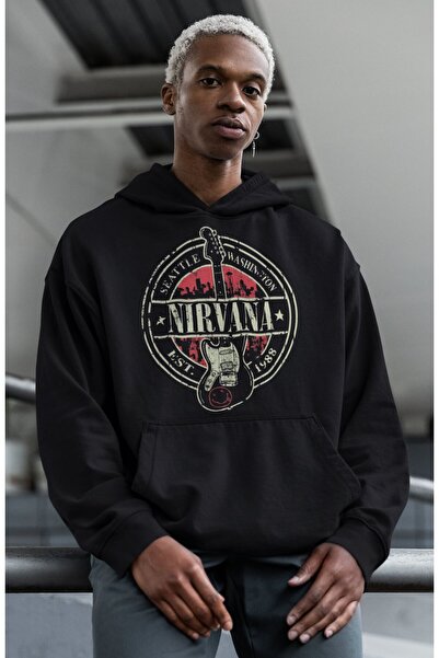 SEVBANO هودي نيرفانا روك ميتال مطبوع للجنسين قصة فضفاضة لفرقة الموسيقى