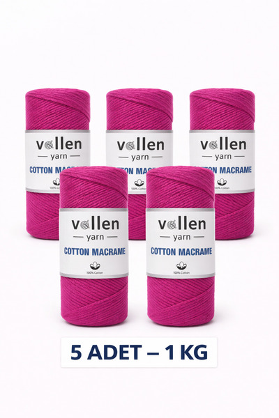 vollen yarn 5 ADET, 1KG, Premıum Koton Pamuk Makrome Ipi,2mm Pamuk Zincir Mak...