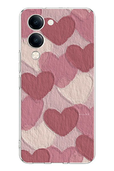 TechTree Vivo Y04 Compatible Pastel Dusty Rose and Pink Heart Printed Silicon...