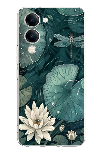 TechTree Vivo Y04 Compatible Green Leafy Water Lily and Dragonfly Printed Sil...