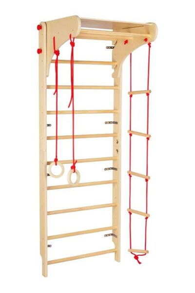 OEM Set spalier gimnastică cu Bara/Inele/Scară de cățărat, Reglabil, din lemn...