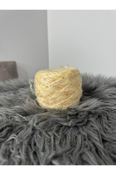 VELİNACOLLECTİON Sarı Pullu Çift Katlı Moher Karışımlı Pullu Örgü İpi 100 gr