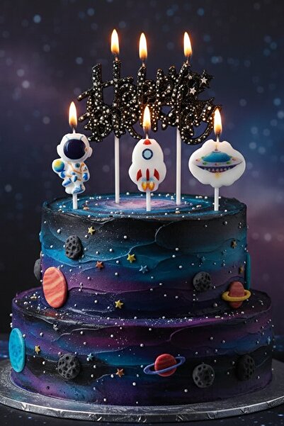 BKMC PARTY UZAY HAPPY BİRTHDAY 4 LÜ DOĞUM GÜNÜ PARTİ SETİ SÜSÜ MUMU