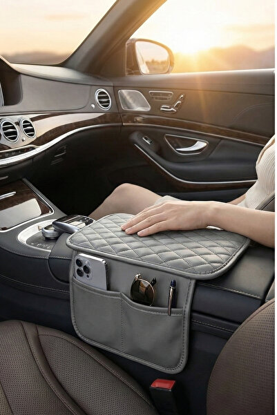 MultiTrendy Gri Deri Araç Kolçak Kılıfı Organizer | Çift Cepli Kol Dayama Ara...