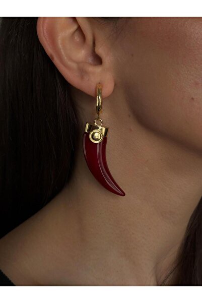 Luseda أقراط على شكل أسنان بلون أحمر كلاريت